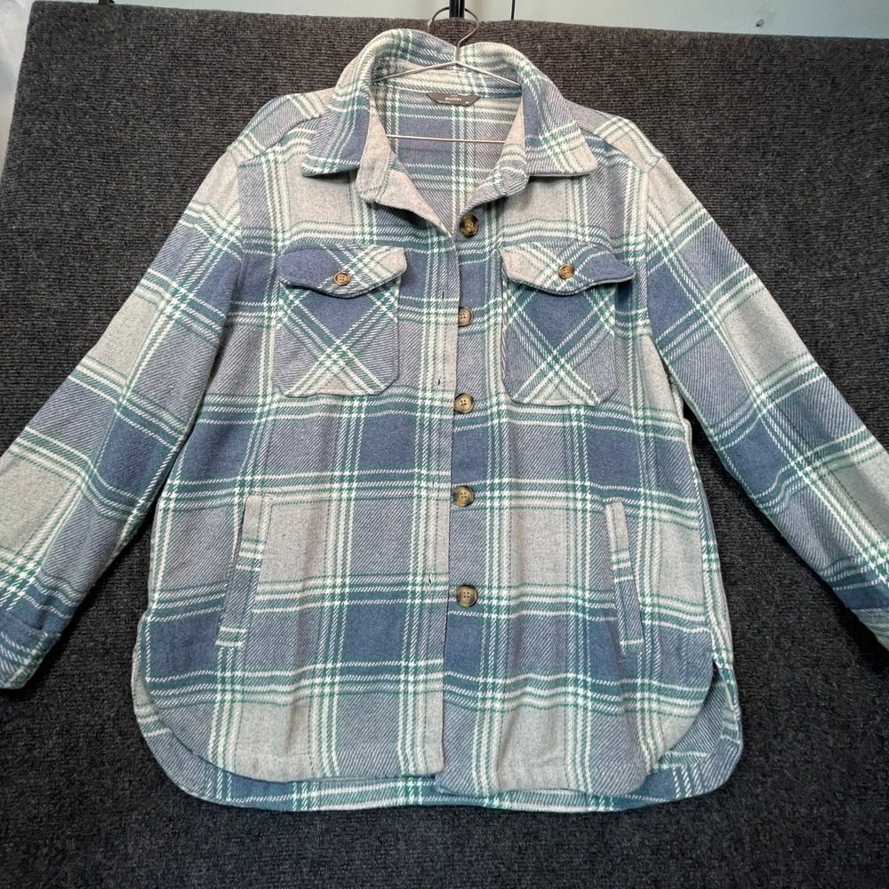 Member's Mark Plaid Shacket Womens M Blue Green Wool Blend Flannel Winter Layer
